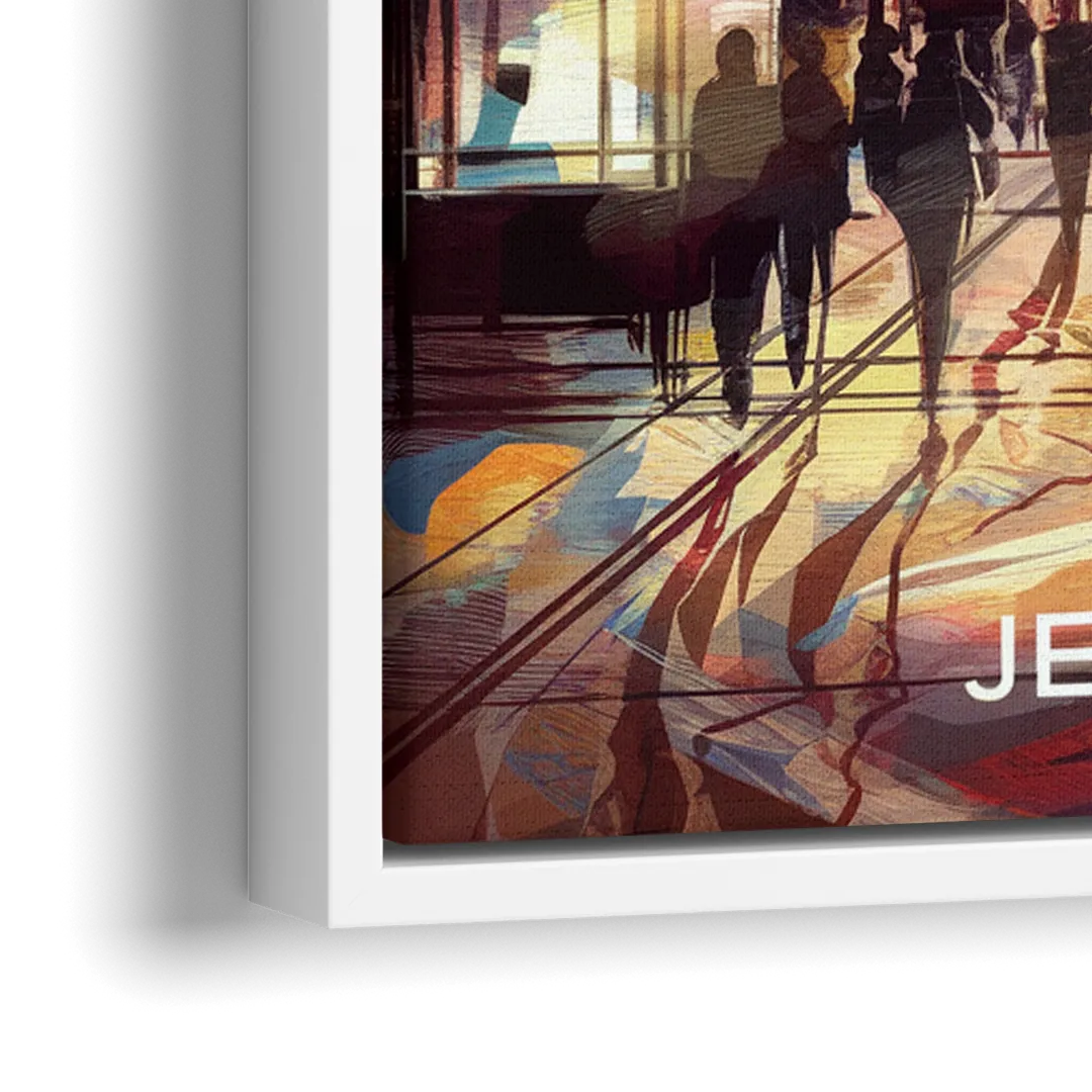 Jersey City Downtown Streetscape - Close-Up White Frame Canvas
