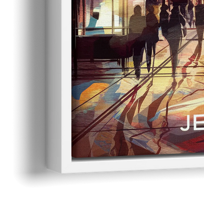 Jersey City Downtown Streetscape - Close-Up White Frame Canvas