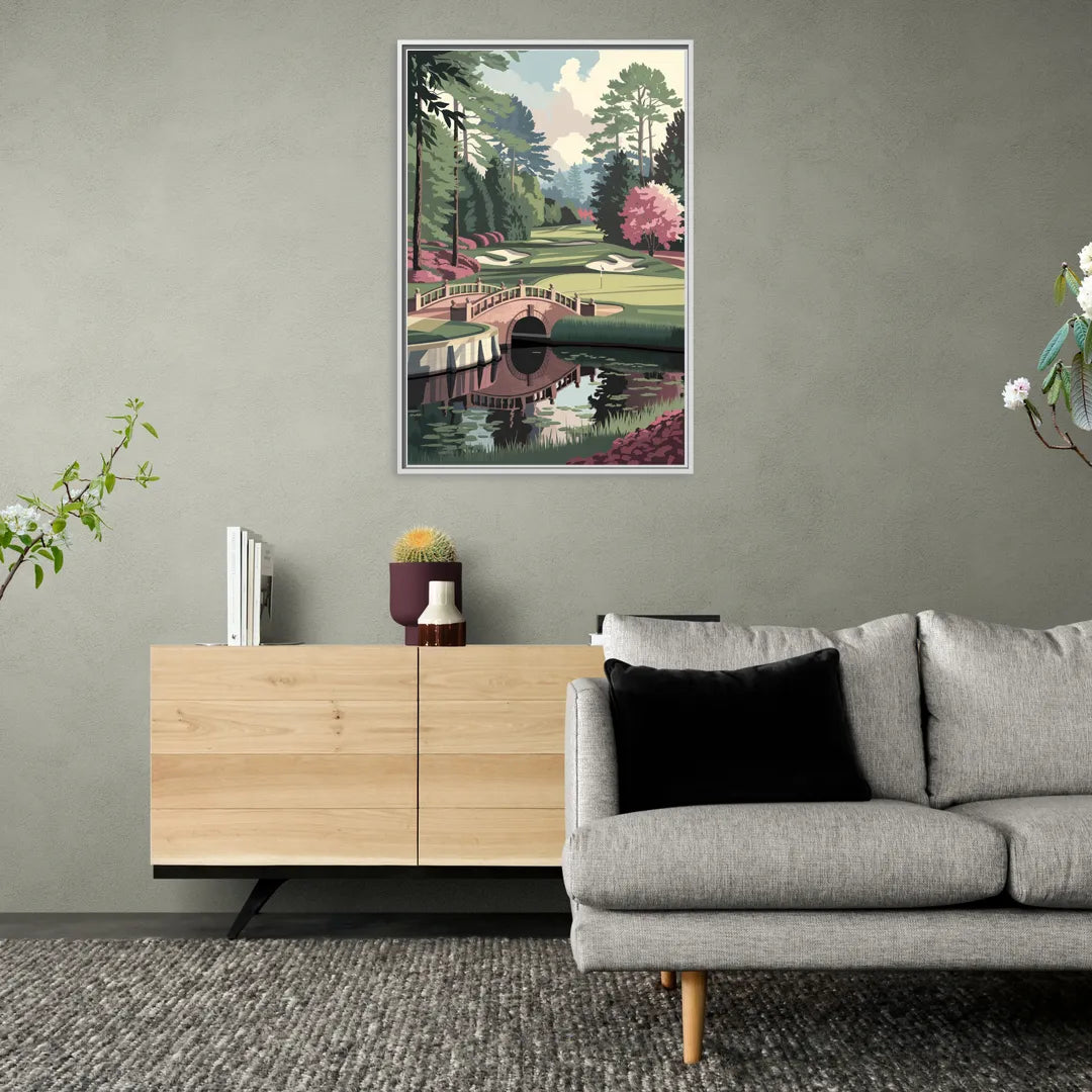 Augusta Scenic Golf Course - Living Room White Frame Canvas