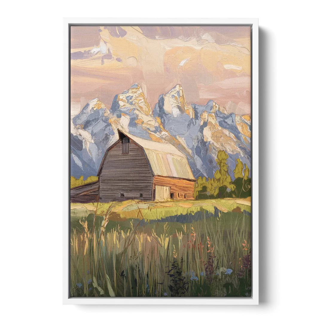 Jackson Hole Grand Teton Backdrop - White Frame Canvas