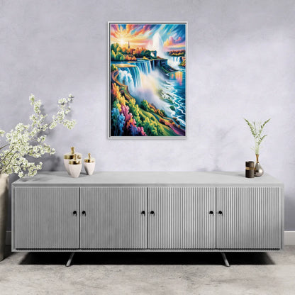 Niagara Falls Panorama - Living Room White Frame Canvas