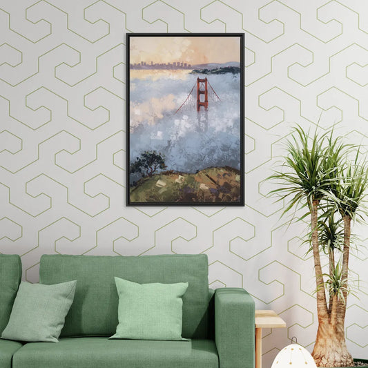 San Francisco Foggy Morning - Living Room Black Frame Canvas