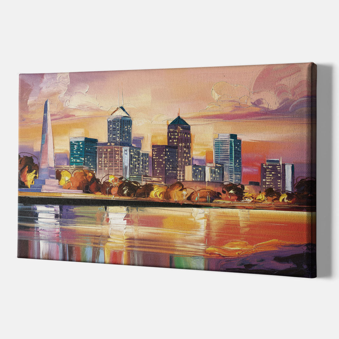 Indianapolis Skyline At Sunset - Canvas Wall Art Indoor
