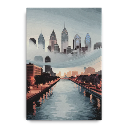 Philadelphia Skyline in Fog - Canvas Wall Art