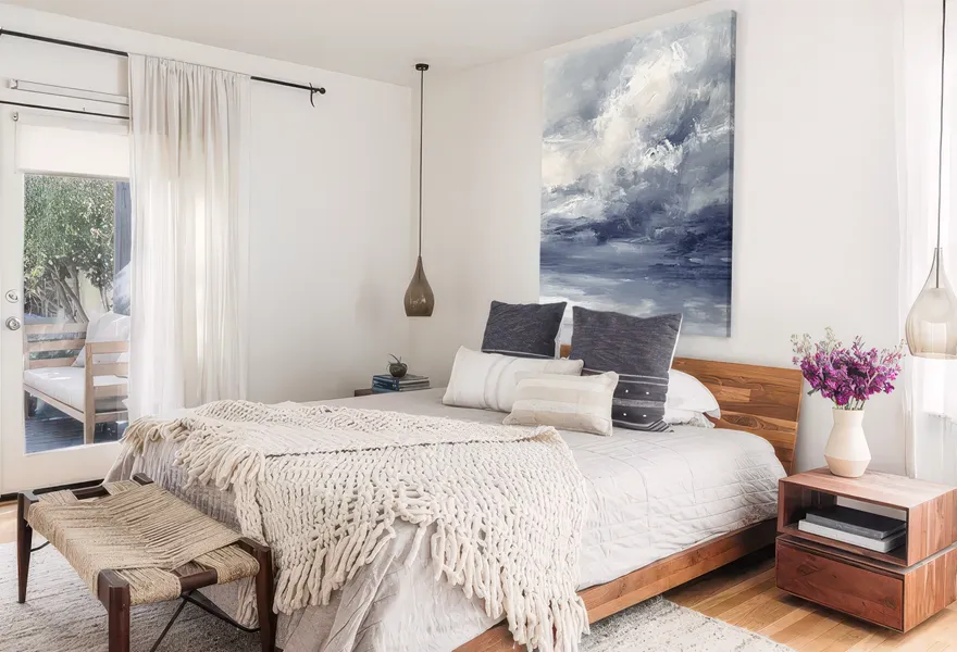 Blue Abstract Wall Art Cozy Bedroom