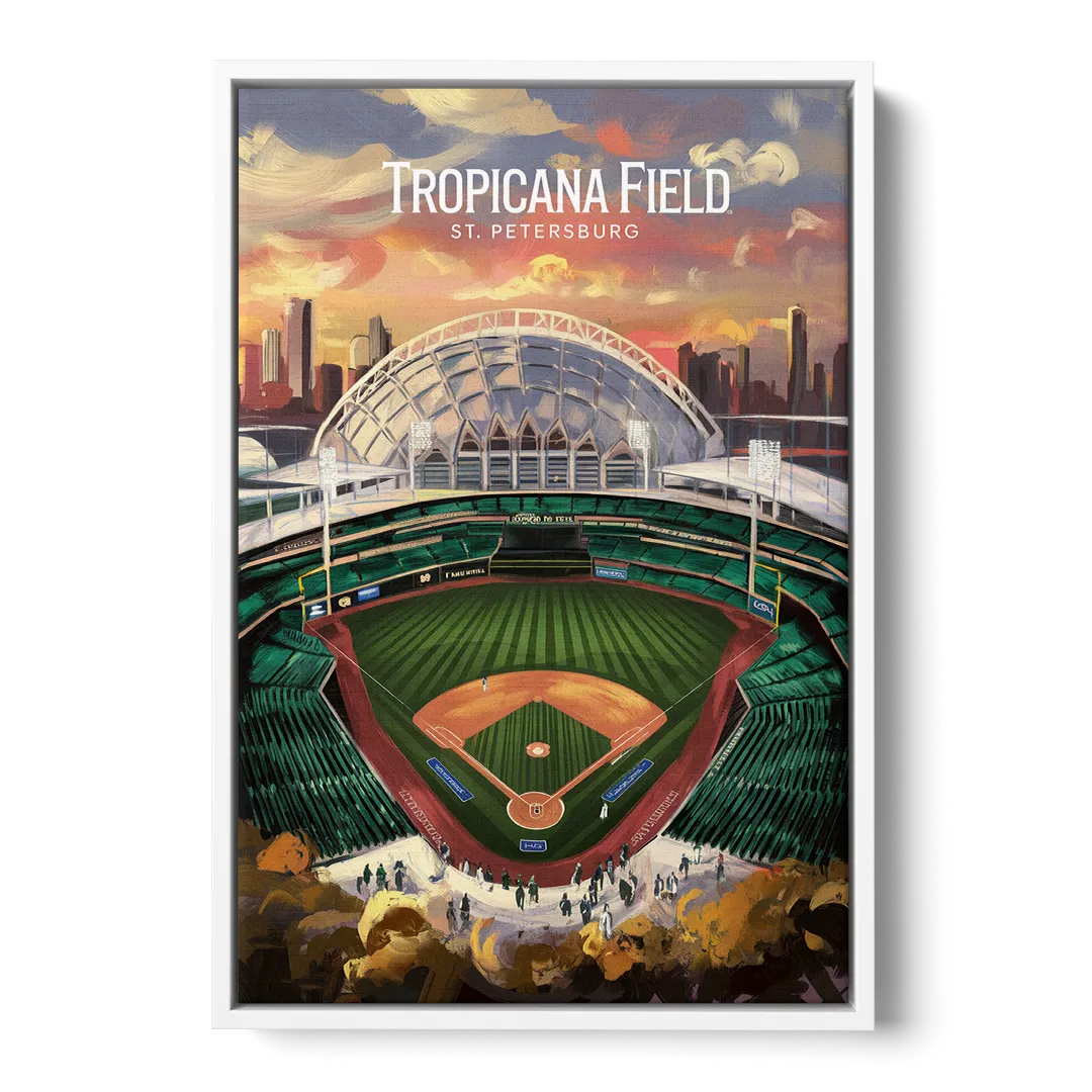 St. Petersburg Tropicana Field Scene - White Frame Canvas