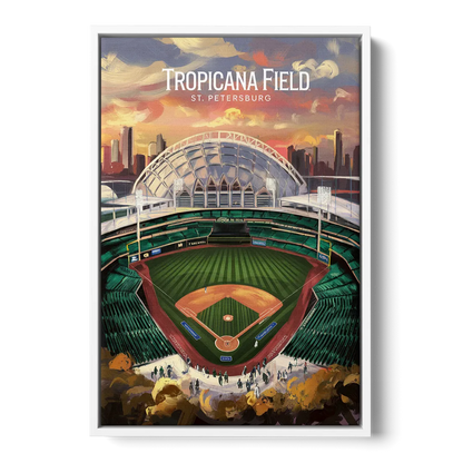 St. Petersburg Tropicana Field Scene - White Frame Canvas