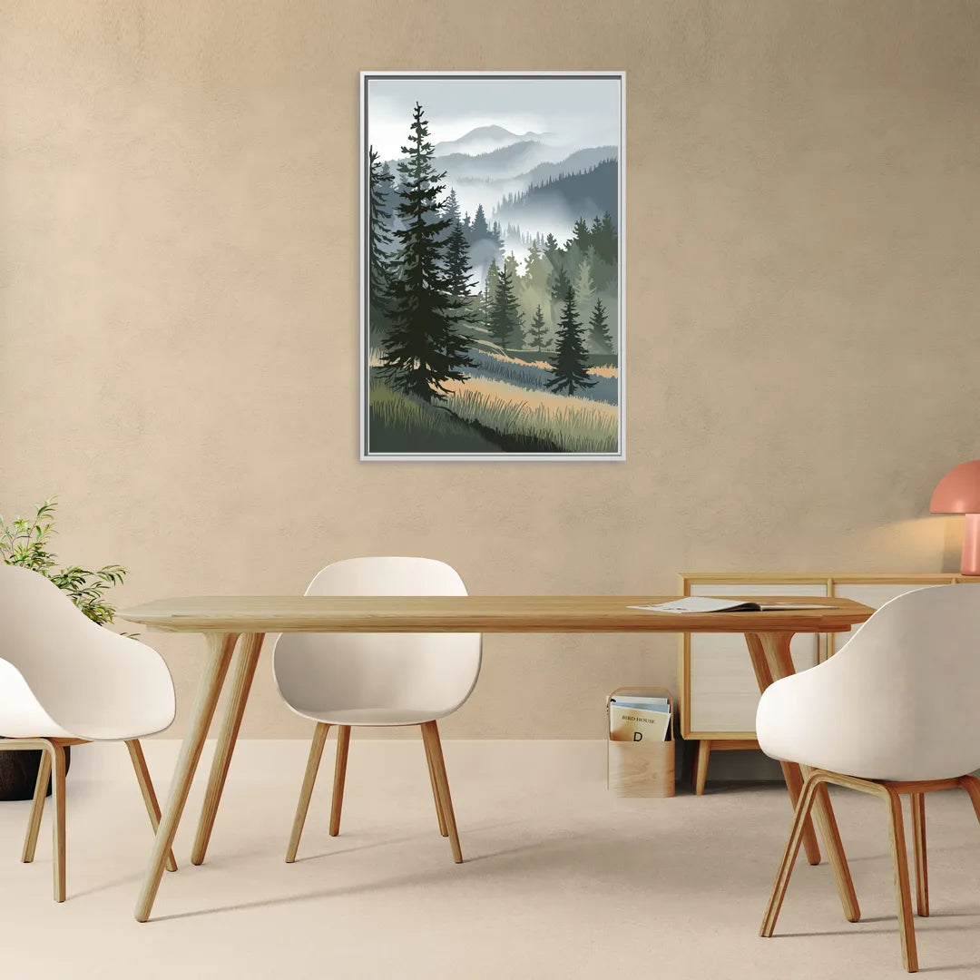 Sitka Evergreen Landscape - Living Room White Frame Canvas