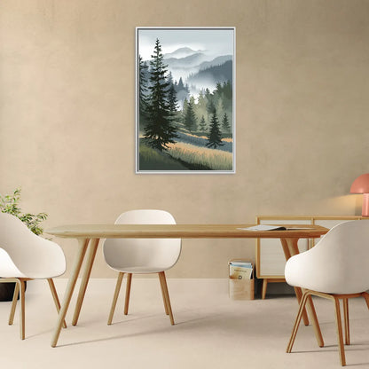 Sitka Evergreen Landscape - Living Room White Frame Canvas