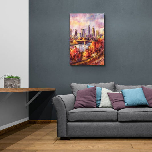 Cleveland Skyline in Autumn - Canvas Wall Art Living Room