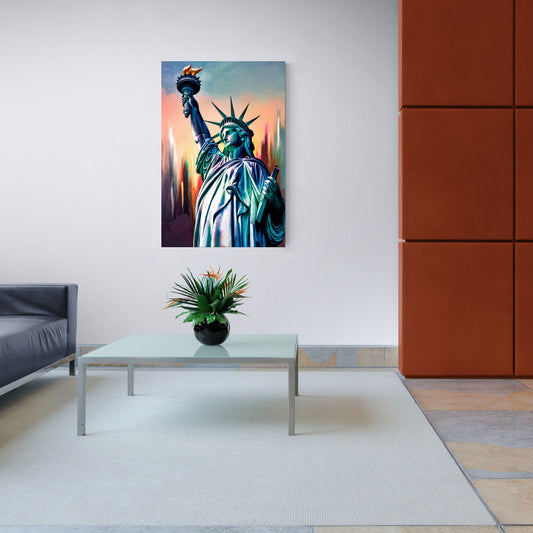 New York City Statue of Liberty Closeup Sky - Canvas Wall Art Living Room