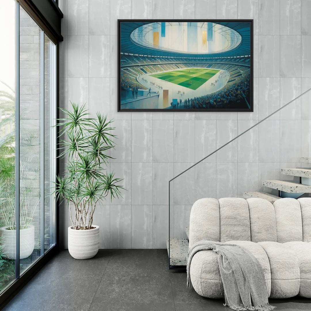 Olympic Stadium Panorama - Living Room Black Frame Canvas