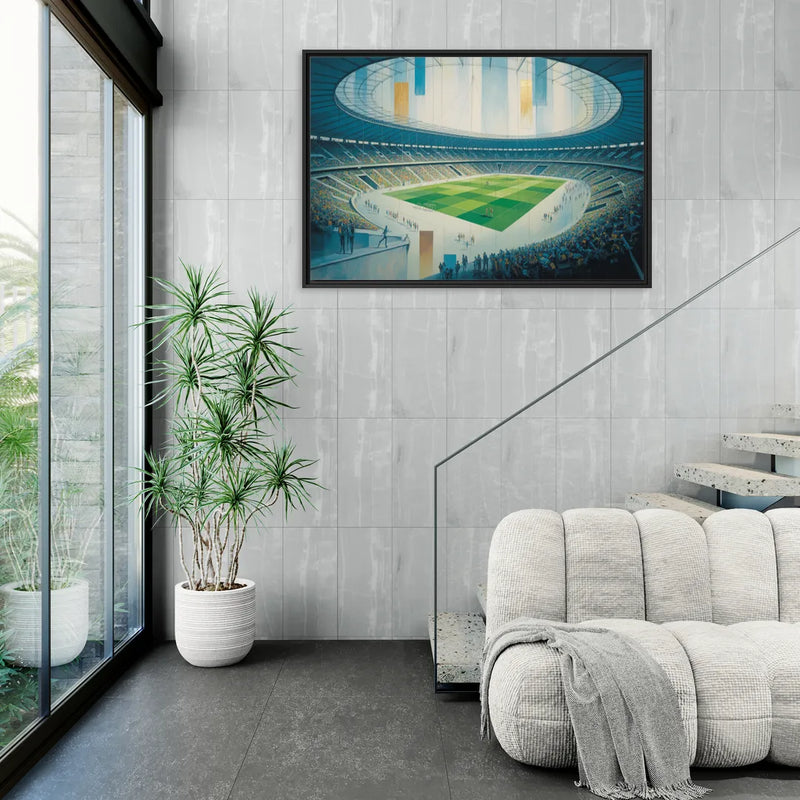 Olympic Stadium Panorama - Living Room Black Frame Canvas