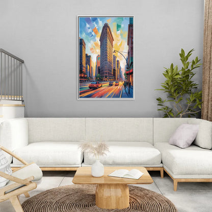 Flatiron Building Landmark - Living Room White Frame Canvas