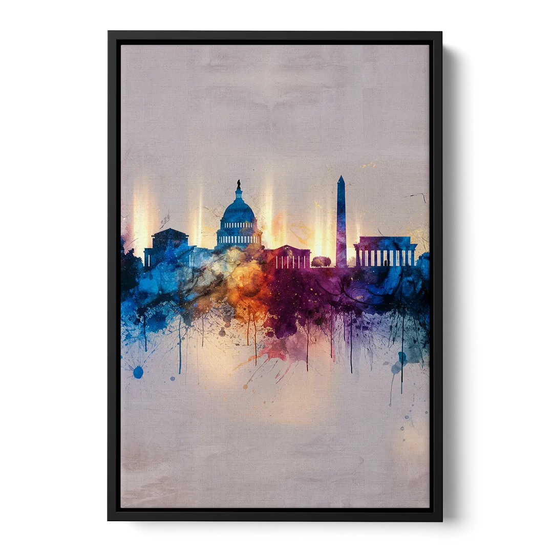 Washington Cityscapes - Black Frame Canvas