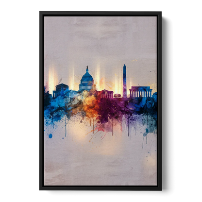 Washington Cityscapes - Black Frame Canvas