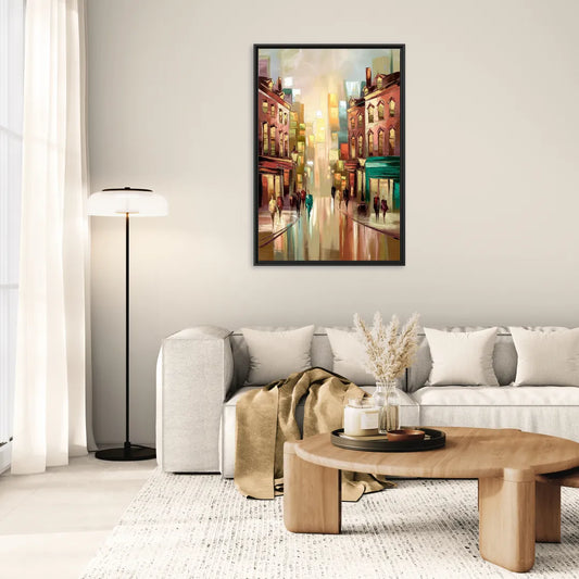 Camden Downtown Streetscape - Living Room Black Frame Canvas