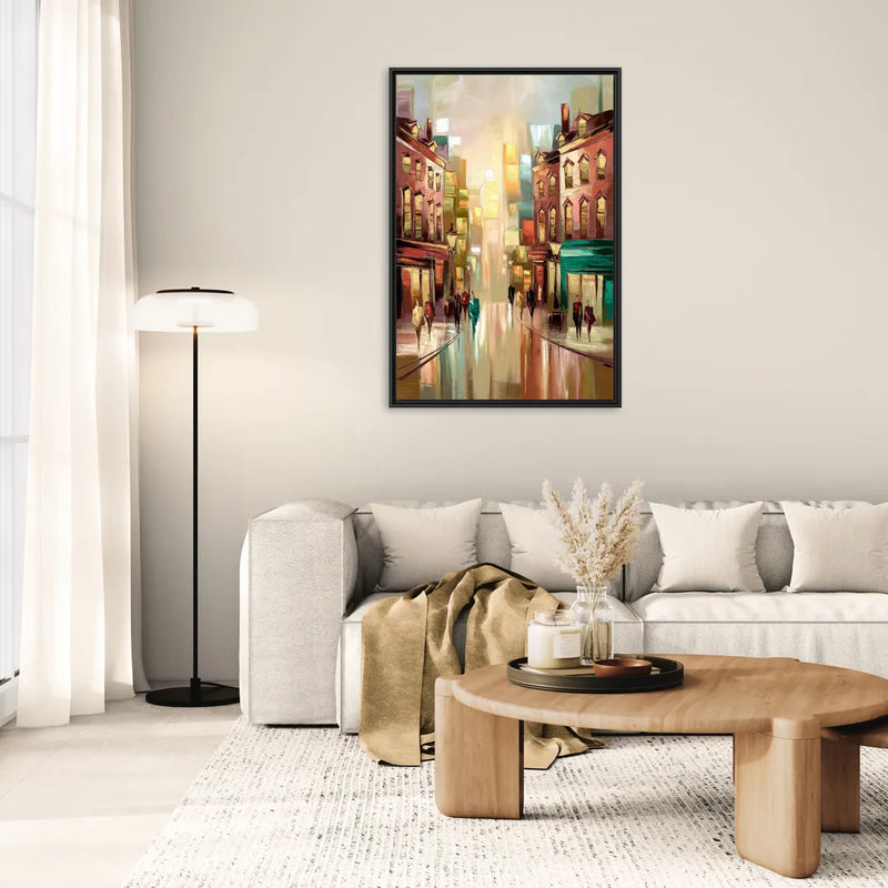 Camden Downtown Streetscape - Living Room Black Frame Canvas