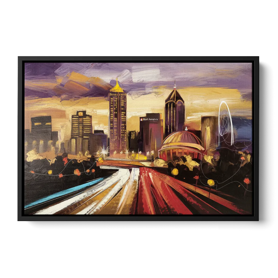 Atlanta Skyline With Georgia Dome - Black Frame Canvas
