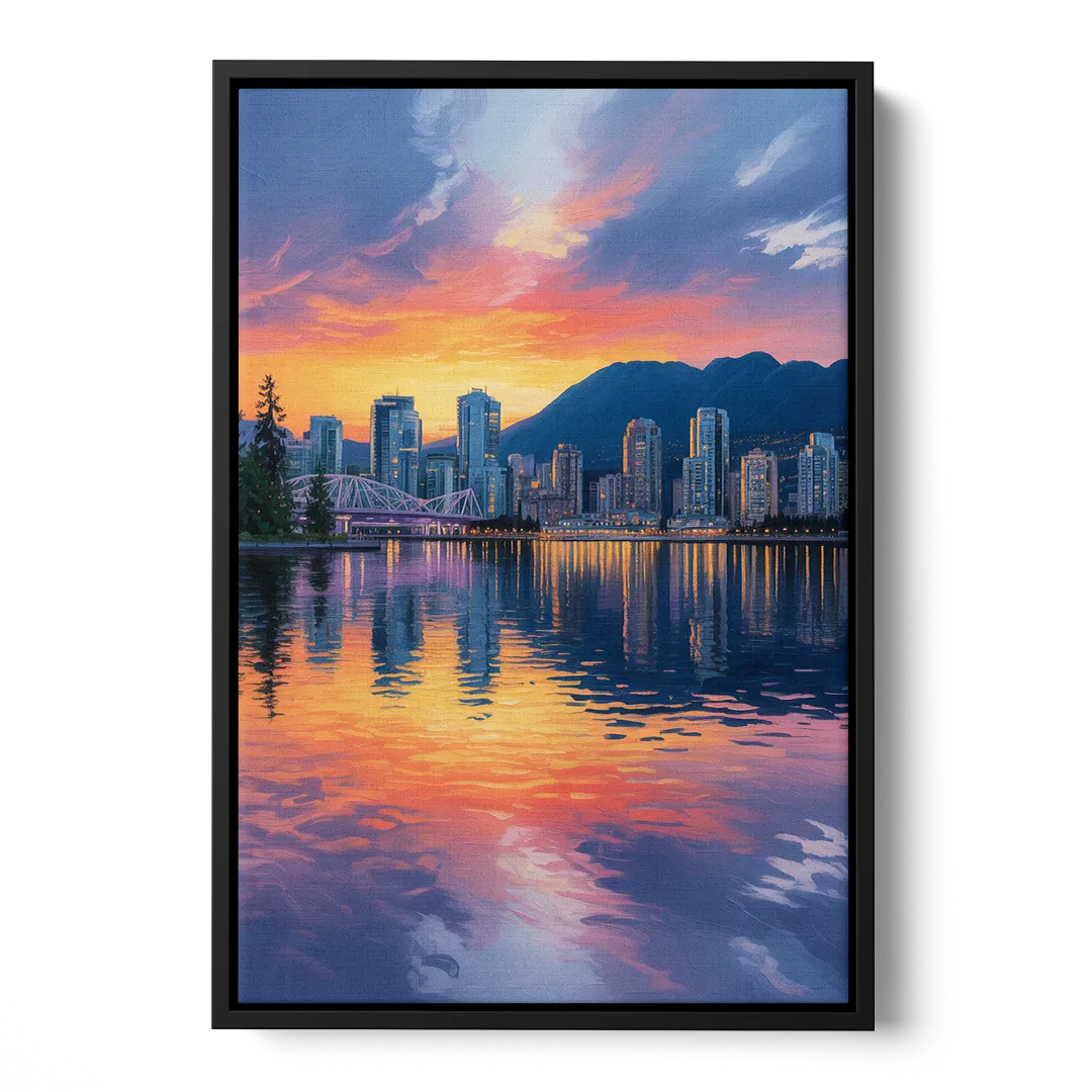 Vancouver Downtown Reflection - Black Frame Canvas