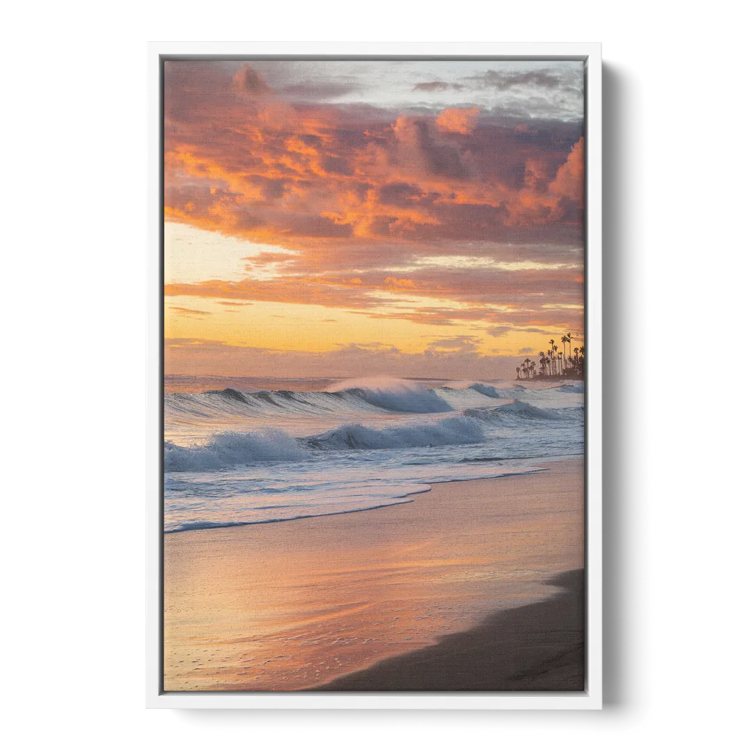 Huntington Beach Golden Hour - White Frame Canvas