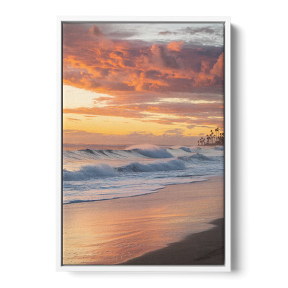 Huntington Beach Golden Hour - White Frame Canvas