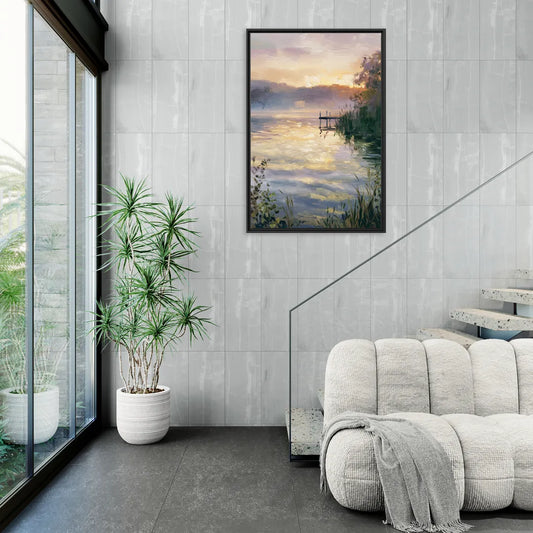 New Hope Waterfront Serenity - Living Room Black Frame Canvas