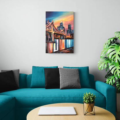 Cincinnati Skyline and Historic Bridges - Canvas Wall Art Living Room