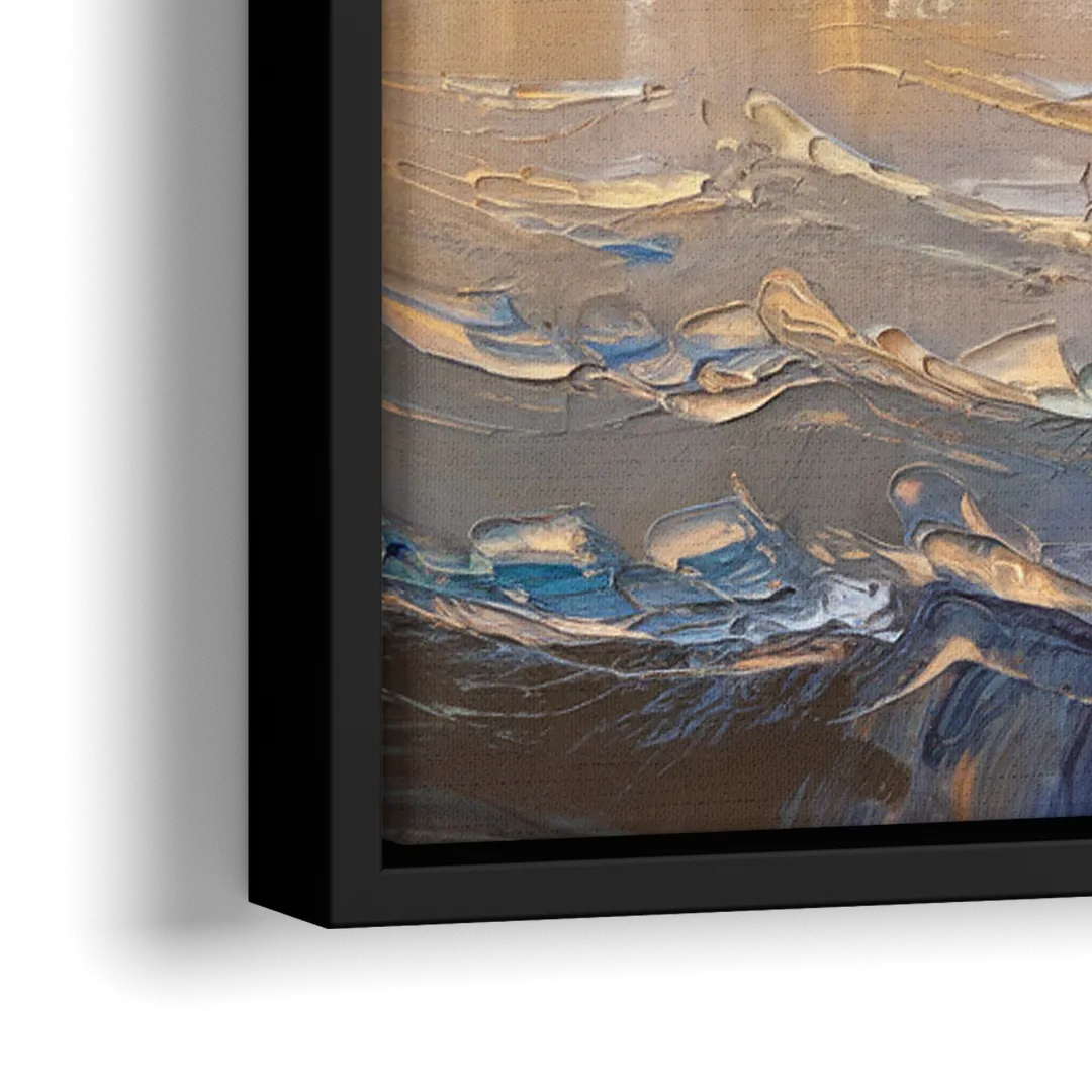 New York City Hudson River View - Close-Up Black Frame Canvas