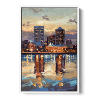 Providence Cityscape Reflection Mirror - White Frame Canvas