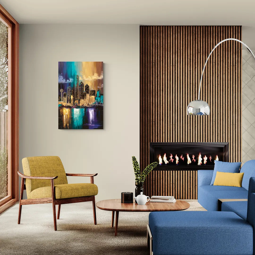 Dallas Iconic Skyline - Canvas Wall Art Living Room