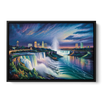 Niagara Night Skyline - Black Frame Canvas