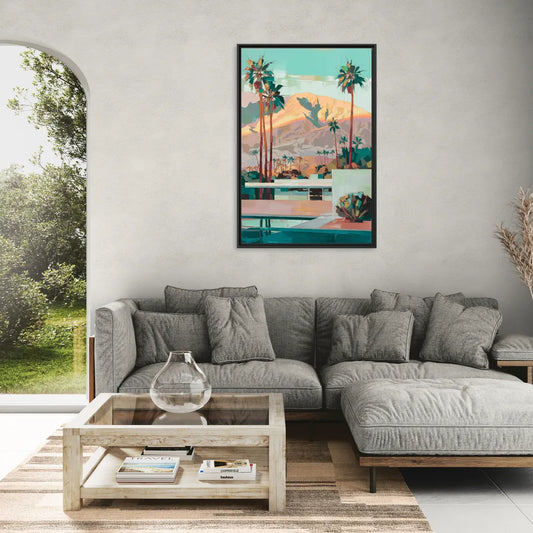Palm Springs Mountain View - Living Room Black Frame Canvas