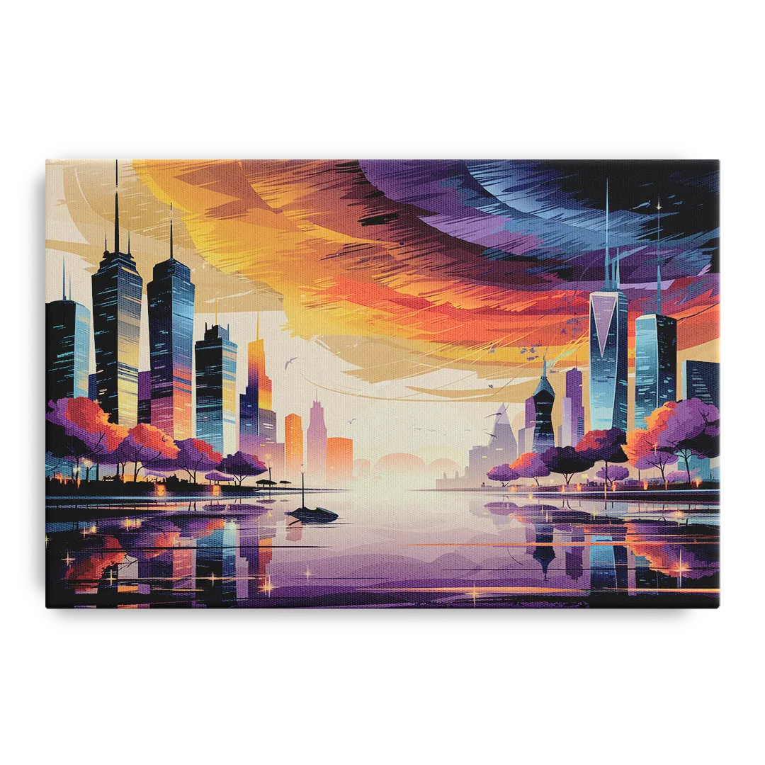 Garland Cityscape Sunset Horizon - Canvas Wall Art