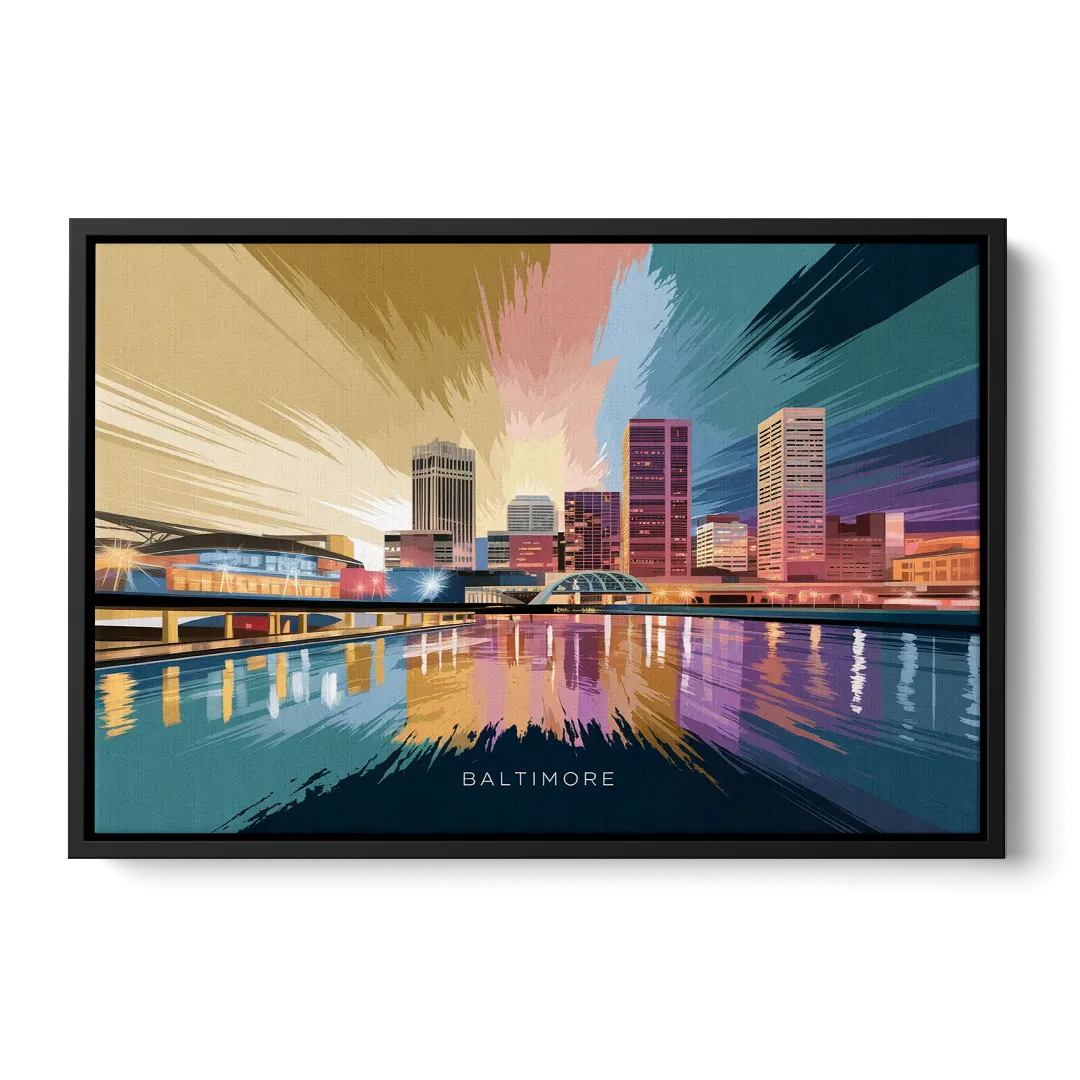 Baltimore Iconic Skyline - Black Frame Canvas