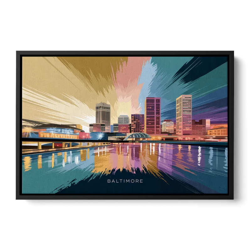 Baltimore Iconic Skyline - Black Frame Canvas
