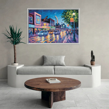 Clifton Hill Neon Lights - Living Room White Frame Canvas