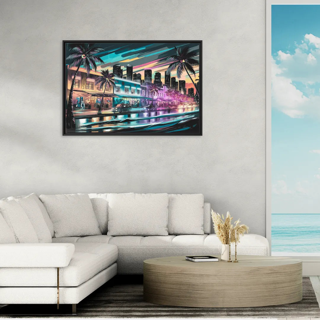 Miami Street Art Culture - Living Room Black Frame Canvas