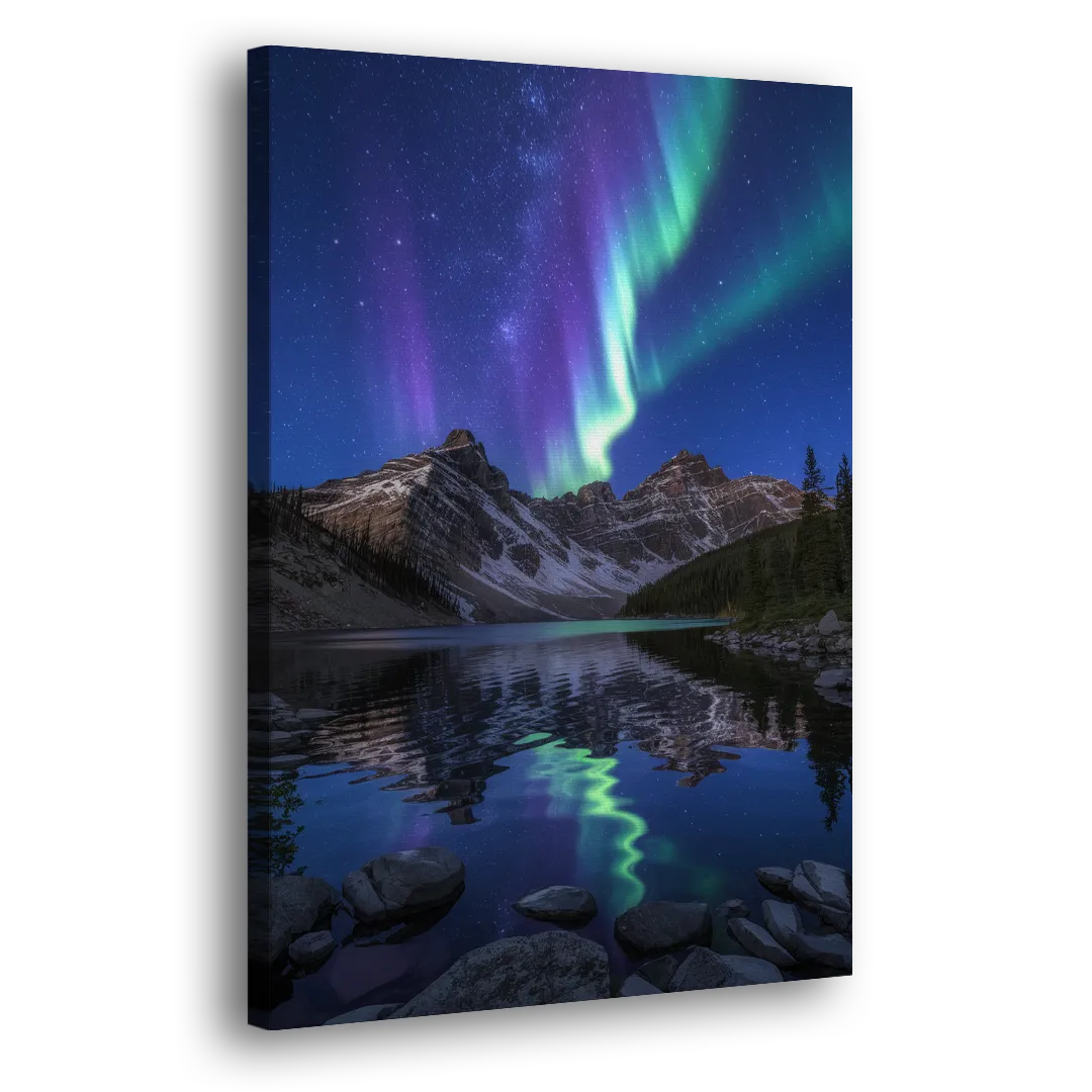 Aurora Mountain Reflection - Canvas Print Art Sides