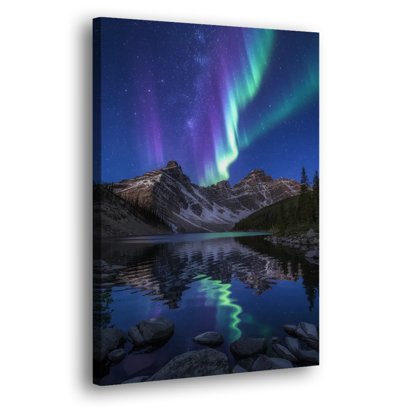 Aurora Mountain Reflection - Canvas Print Art Sides