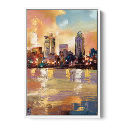 Franklin Skyline View - White Frame Canvas