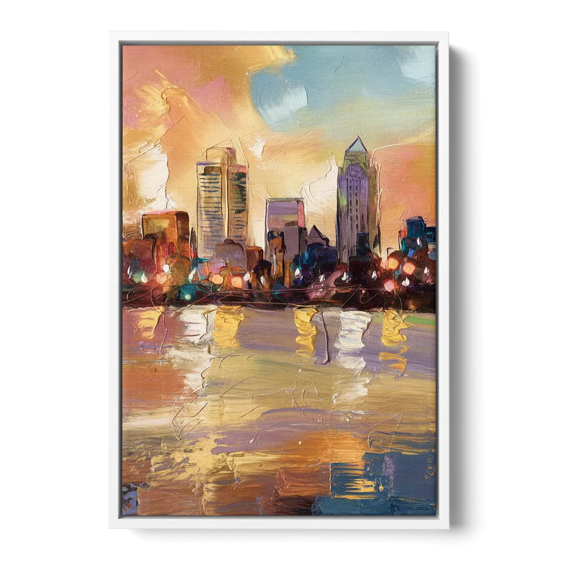 Franklin Skyline View - White Frame Canvas