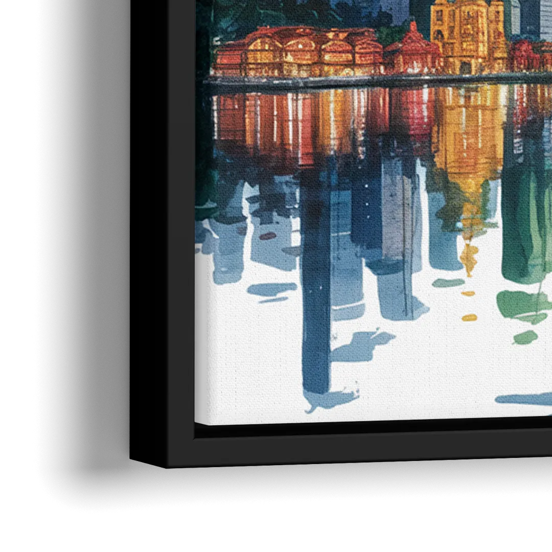 Victoria Harbour Lights - Close-Up Black Frame Canvas