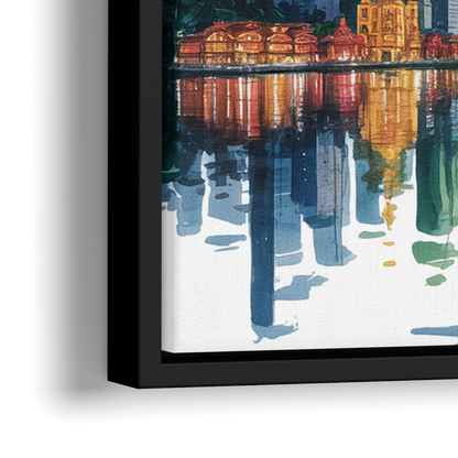 Victoria Harbour Lights - Close-Up Black Frame Canvas