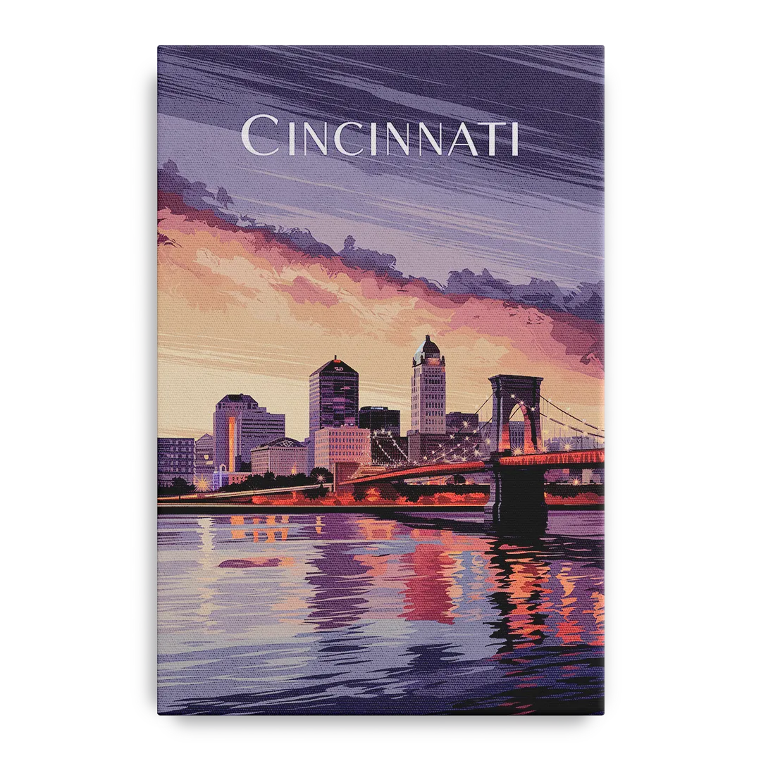 Cincinnati Skyline Over the Ohio River - Canvas Wall Art