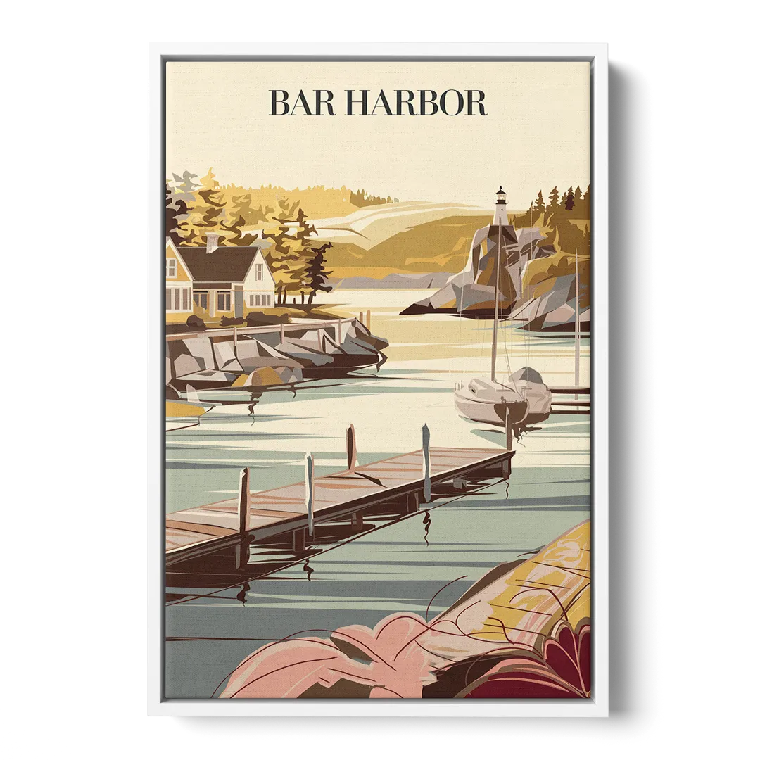 Bar Harbor New England Charm - White Frame Canvas