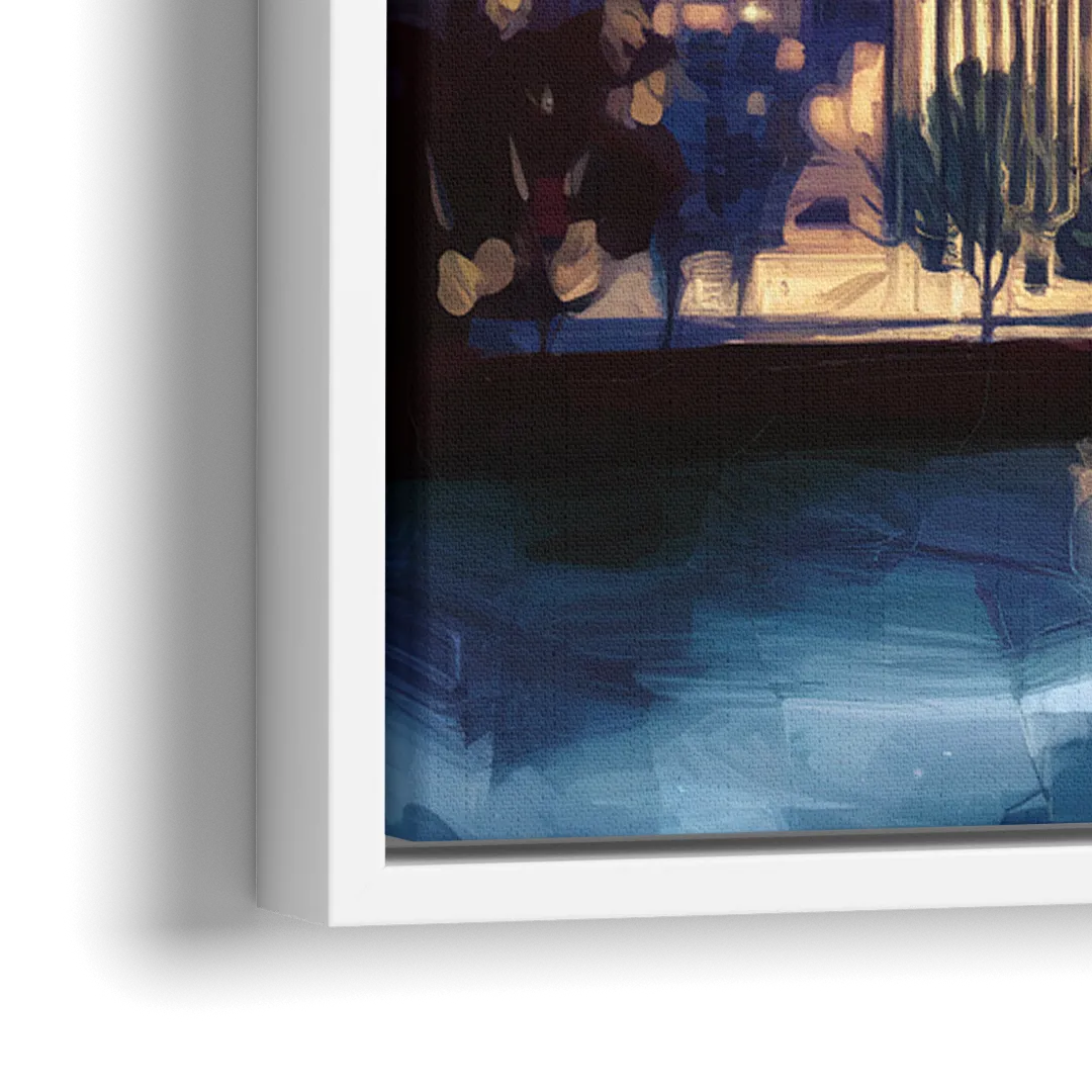 Indianapolis Nighttime Skyline - Close-Up White Frame Canvas