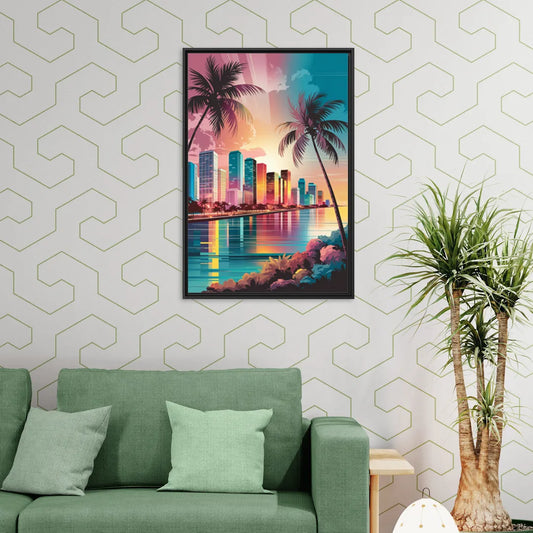 Miami Sunset Boulevard - Living Room Black Frame Canvas