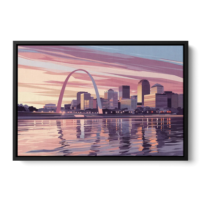 St. Louis Riverfront Panorama - Black Frame Canvas