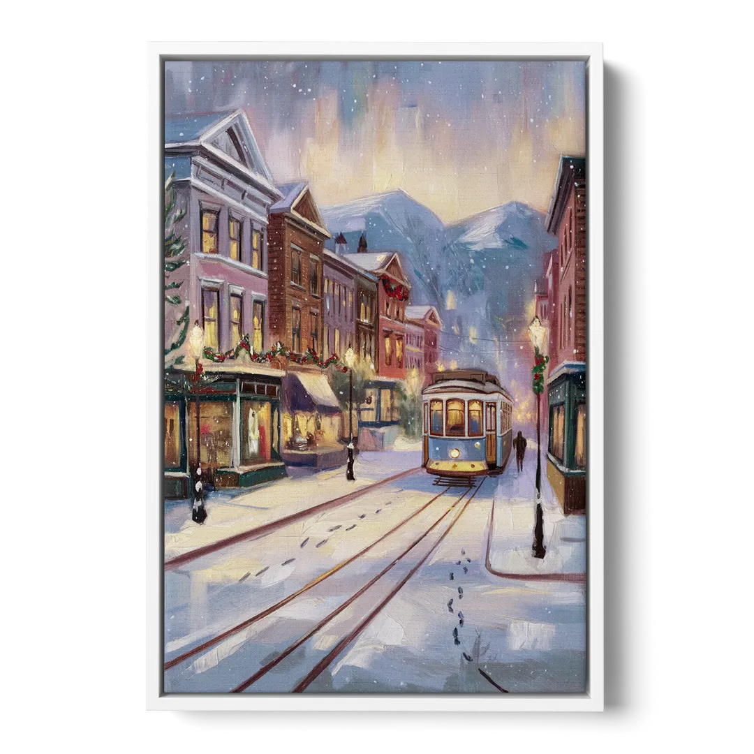 Salt Lake City Winter Scene - White Frame Canvas